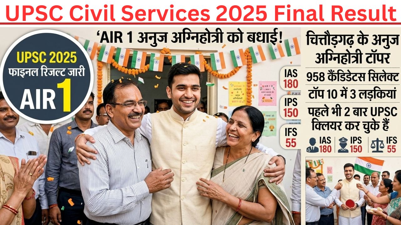 UPSC 2025 Final Result: राजस्थान के अनुज अग्निहोत्री बने टॉपर; 958 अभ्यर्थियों का सपना हुआ पूरा