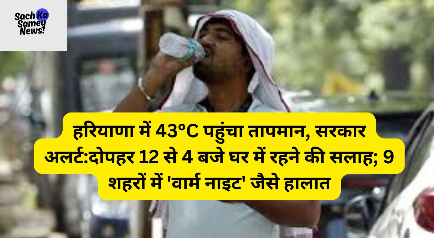हरियाणा में 43°C पहुंचा तापमान, सरकार अलर्ट:दोपहर 12 से 4 बजे घर में रहने की सलाह; 9 शहरों में 'वार्म नाइट'