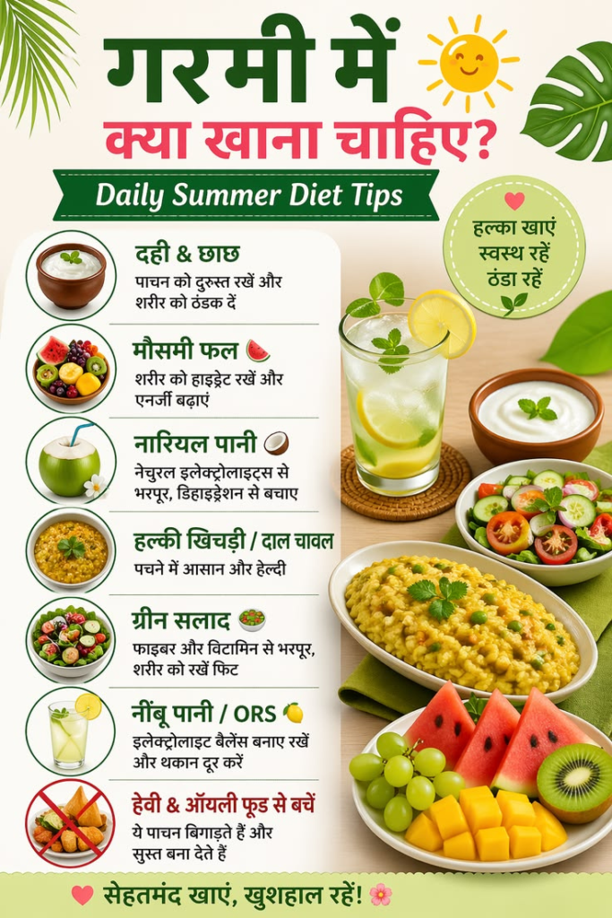 Best Summer Diet Plan Hindi containing water-rich fruits and vegetables