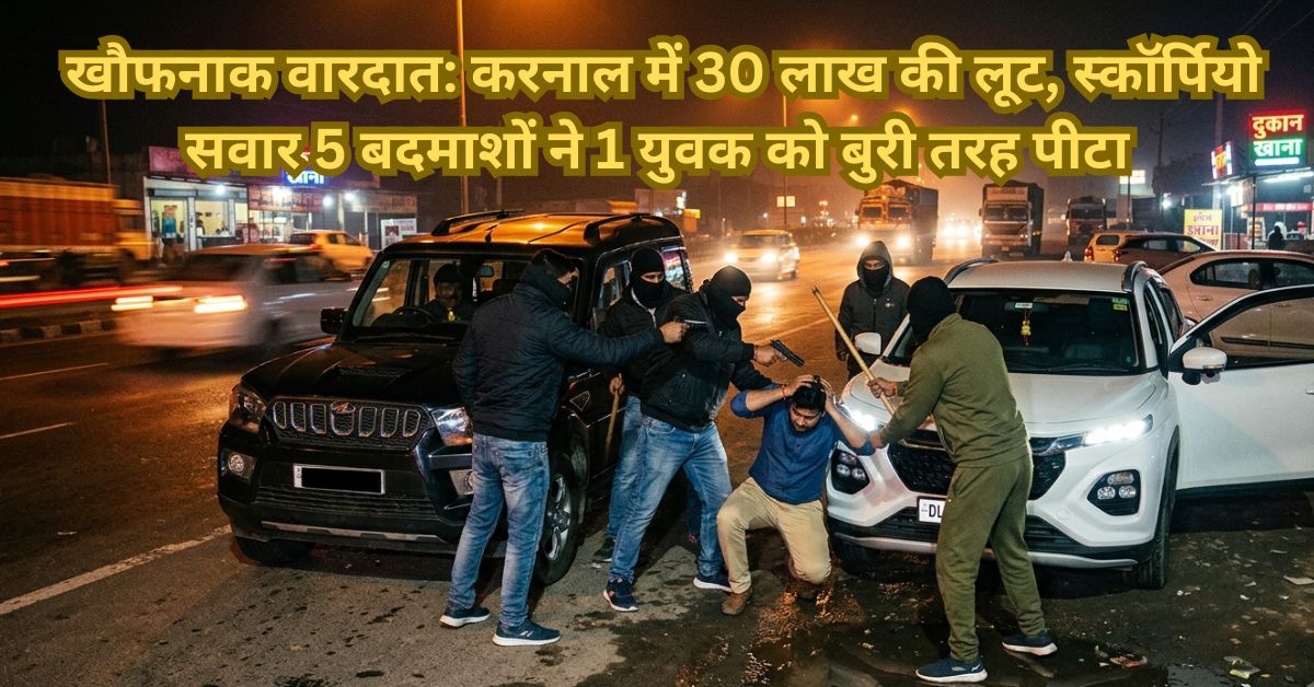 करनाल में 30 लाख की लूट ने पूरे इलाके में दहशत का माहौल पैदा कर दिया है। बुधवार की रात, जब अधिकतर लोग अपने घरों में आराम कर रहे थे, तब हरियाणा के करनाल जिले में जीटी रोड पर बसताड़ा के पास एक दिल दहला देने वाली वारदात को अंजाम दिया गया। एक युवक, जो अपनी फ्रोंक्स कार में बैठकर किसी का इंतजार कर रहा था, उसे बिना नंबर की एक काली स्कॉर्पियो में आए अज्ञात बदमाशों ने अपना निशाना बनाया। अपराधियों ने न केवल उस युवक पर पिस्टल तान दी, बल्कि विरोध करने पर उसे पिस्टल की बट और डंडों से बुरी तरह पीटा। यह घटना कानून व्यवस्था और रात के समय राजमार्गों पर सफर करने वाले लोगों की सुरक्षा पर कई गंभीर सवाल खड़े करती है। इस विस्तृत रिपोर्ट में हम इस पूरी घटना की तह तक जाएंगे और जानेंगे कि आखिर यह खौफनाक लूट कैसे हुई।